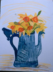Daffodils-1992-30-x-22-oil-stick,-oil-pastel-on-paper